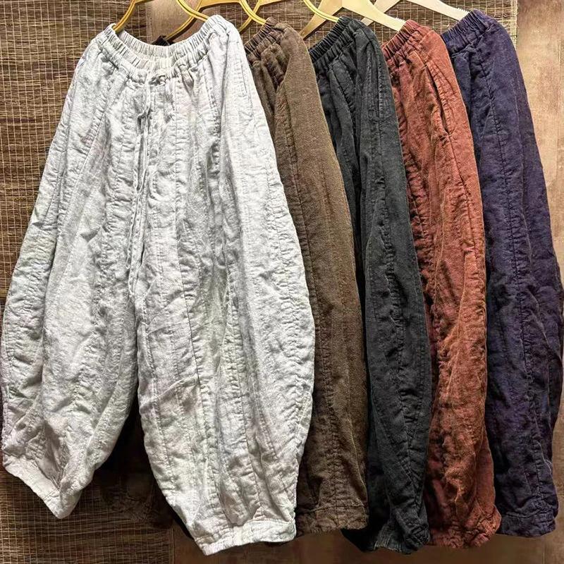 Autumn Winter Arts Style Women Elastic Waist All-matched Casual Harem Pants High Quality Thicken Cotton Linen Vintage Pants
Autumn Winter Arts Style Women Elastic Waist All-matched Casual Harem Pants High Quality Thicken Cotton Linen Vintage Pants