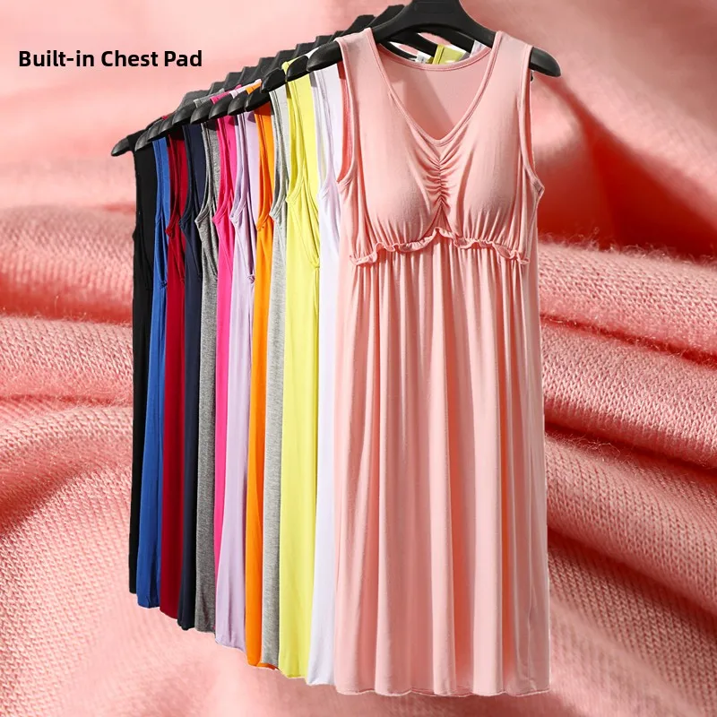 Modal Vest Dress Women's Summer Thin Loose Base Skirt Sleepwear Outerwear Chest Pad V-Neck Casual Home Wear Folded Decorations
Modal Vest Dress Women's Summer Thin Loose Base Skirt Sleepwear Outerwear Chest Pad V-Neck Casual Home Wear Folded Decorations