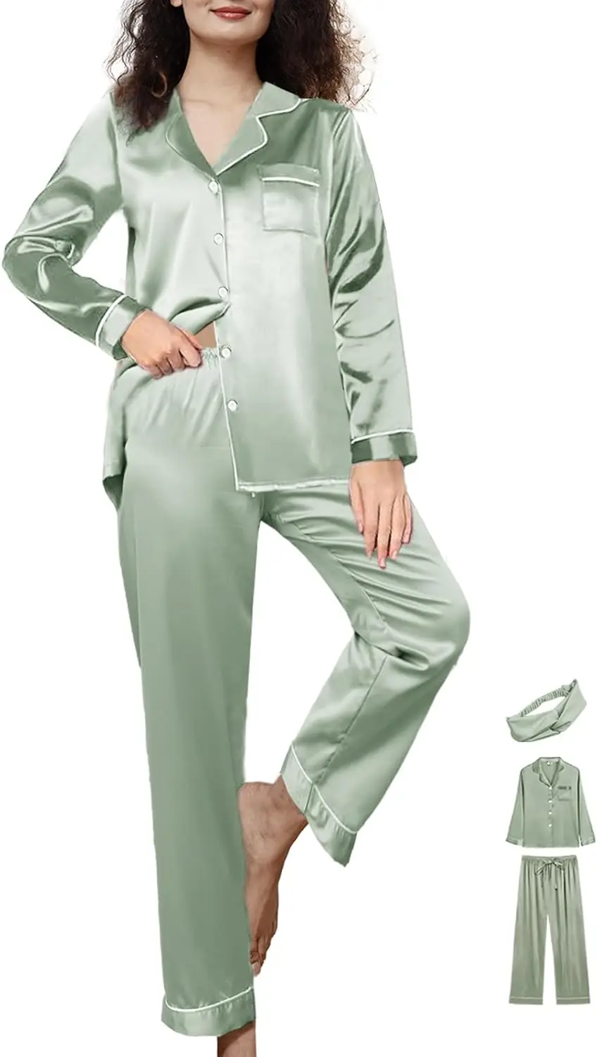 Womens 3Pcs Satin Pajamas Set Silk Pajama Sets XS-3XL Long Silky Pj Sets Nightwear Pjs Set Sleepwear Loungewear
Womens 3Pcs Satin Pajamas Set Silk Pajama Sets XS-3XL Long Silky Pj Sets Nightwear Pjs Set Sleepwear Loungewear
