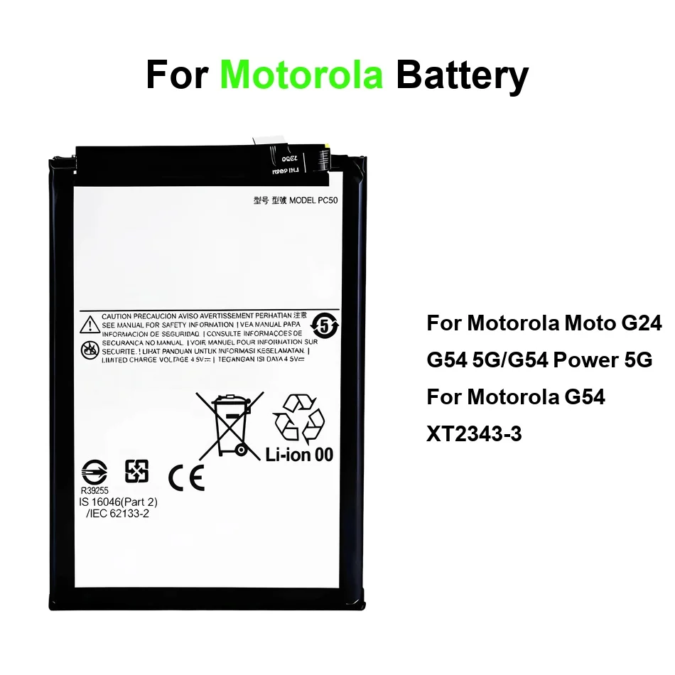 Mobile Phone Battery High-Efficiency PC60 PC50 5000-6000mAh For Motorola Moto G24 G54 XT2343-3 5G
Mobile Phone Battery High-Efficiency PC60 PC50 5000-6000mAh For Motorola Moto G24 G54 XT2343-3 5G