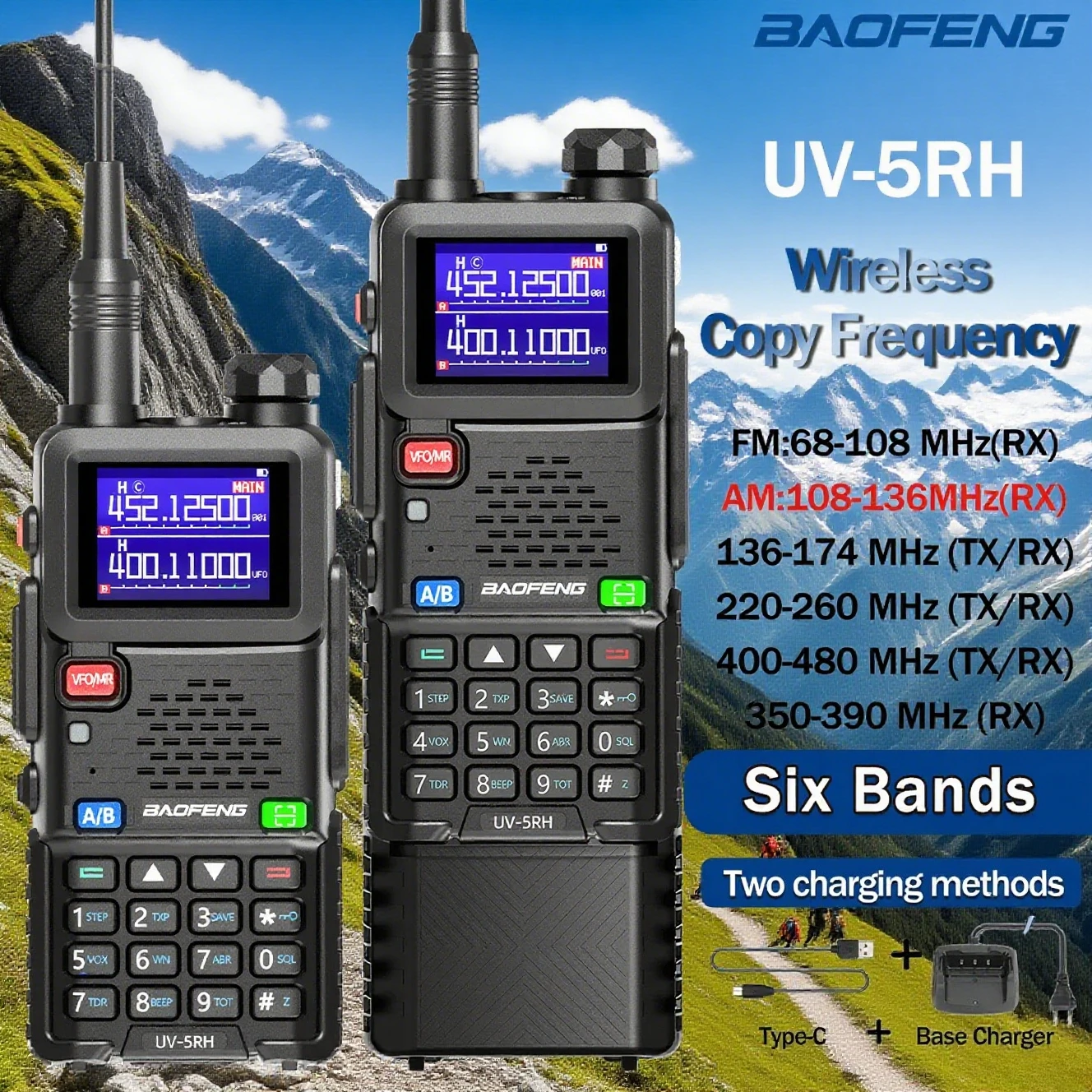 Baofeng UV5RH 10W Air Band Walkie Talkie Long Range Wirless Copy Frequency Two WayType-C outdoor camping Hunting ham radio
Baofeng UV5RH 10W Air Band Walkie Talkie Long Range Wirless Copy Frequency Two WayType-C outdoor camping Hunting ham radio