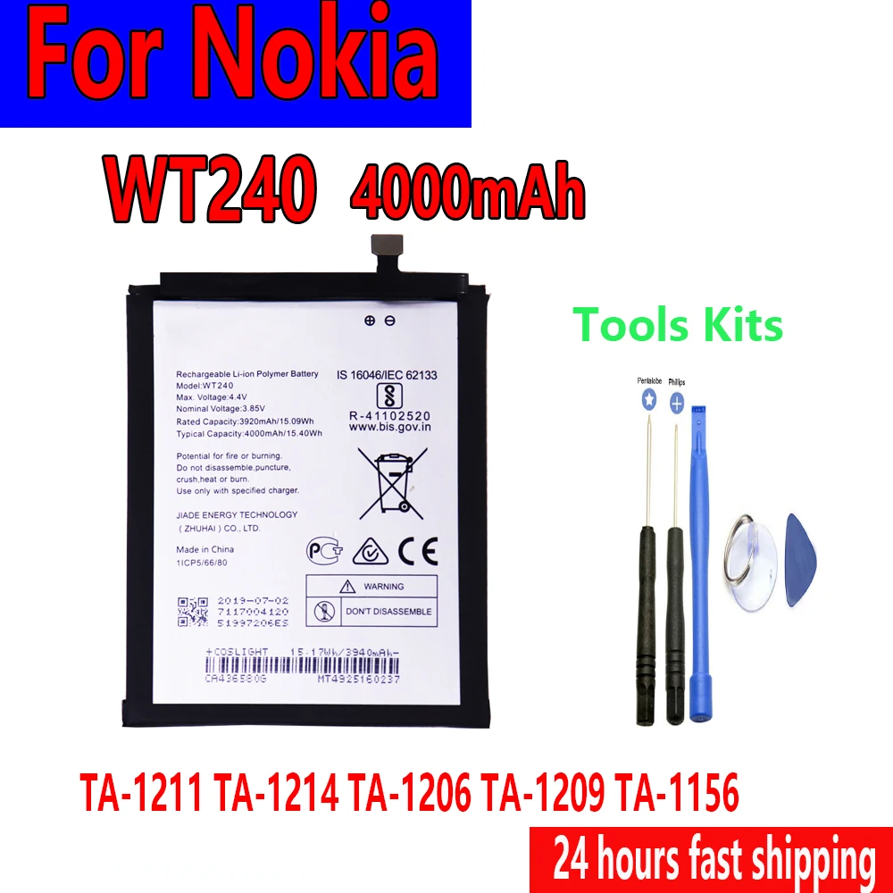 4000mAh WT240 Battery For Nokia 3.2 / 2.3 TA-1211 TA-1214 TA-1206 TA-1209 TA-1156 TA 1159 1164 Phone Battery Bateria
4000mAh WT240 Battery For Nokia 3.2 / 2.3 TA-1211 TA-1214 TA-1206 TA-1209 TA-1156 TA 1159 1164 Phone Battery Bateria
