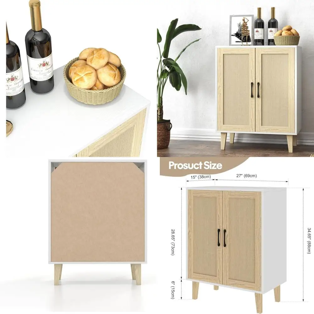 Белый кухонный шкаф для хранения с элементами плетеного декора и функциями буфета
Белый кухонный шкаф для хранения с элементами плетеного декора и функциями буфета