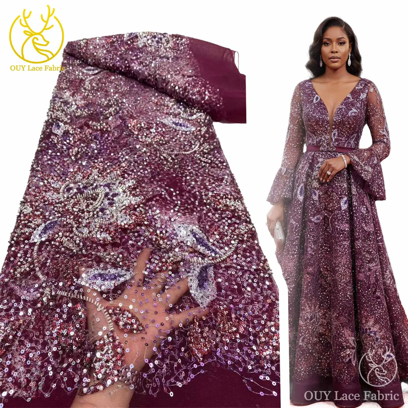 France Handmade Beaded Fabric Lace 2025 Fashion African Nigerian Sequins Lace Fabric Luxury Women's Wedding Dress Sewing 5 Yards
France Handmade Beaded Fabric Lace 2025 Fashion African Nigerian Sequins Lace Fabric Luxury Women's Wedding Dress Sewing 5 Yards