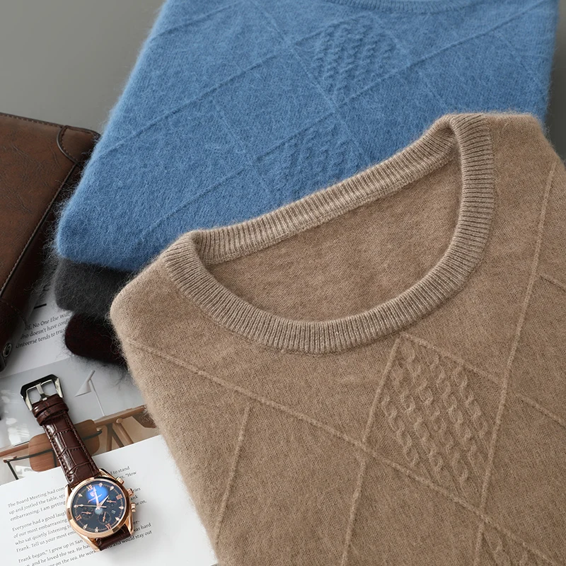 Осенний вязаный свитер из 100% чистого норкового кашемира, мужские жаккардовые пуловеры с круглым вырезом большого размера, модная свободная теплая нижняя рубашка
Осенний вязаный свитер из 100% чистого норкового кашемира, мужские жаккардовые пуловеры с круглым вырезом большого размера, модная свободная теплая нижняя рубашка