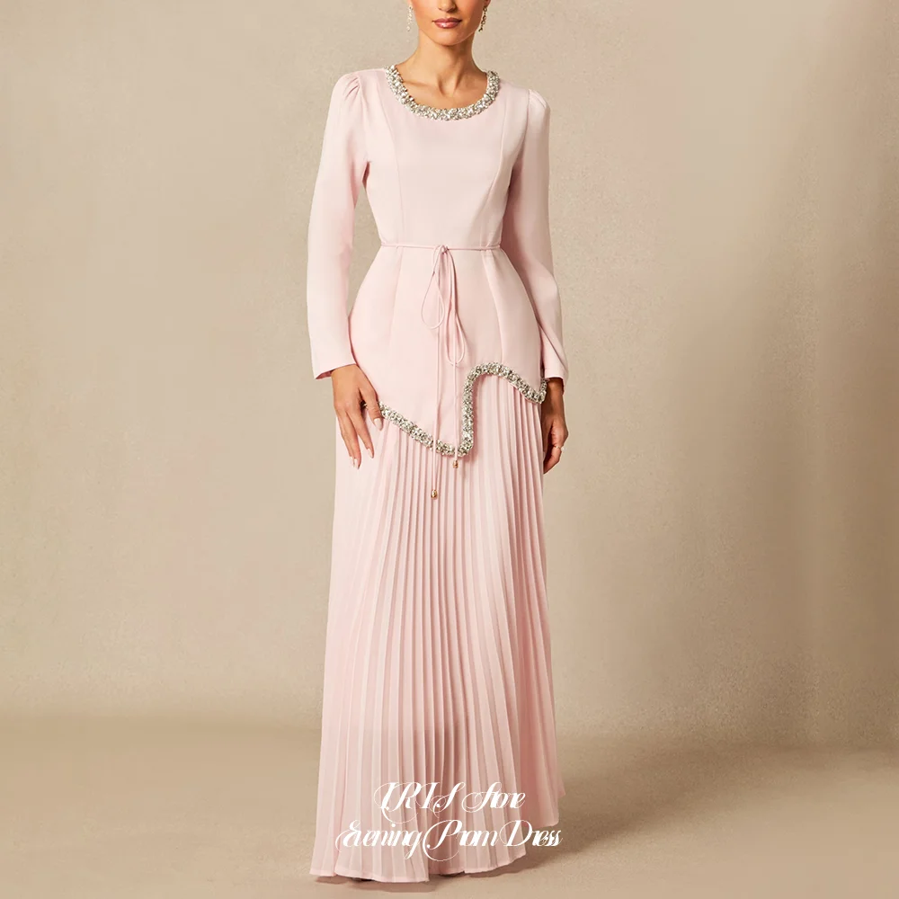 IRIS Elegant Maxi Customized Modest Evening Prom Dresses for Women Blush Pink Long Sleeve Round Neck Asymmetric Crystal Trim
IRIS Elegant Maxi Customized Modest Evening Prom Dresses for Women Blush Pink Long Sleeve Round Neck Asymmetric Crystal Trim