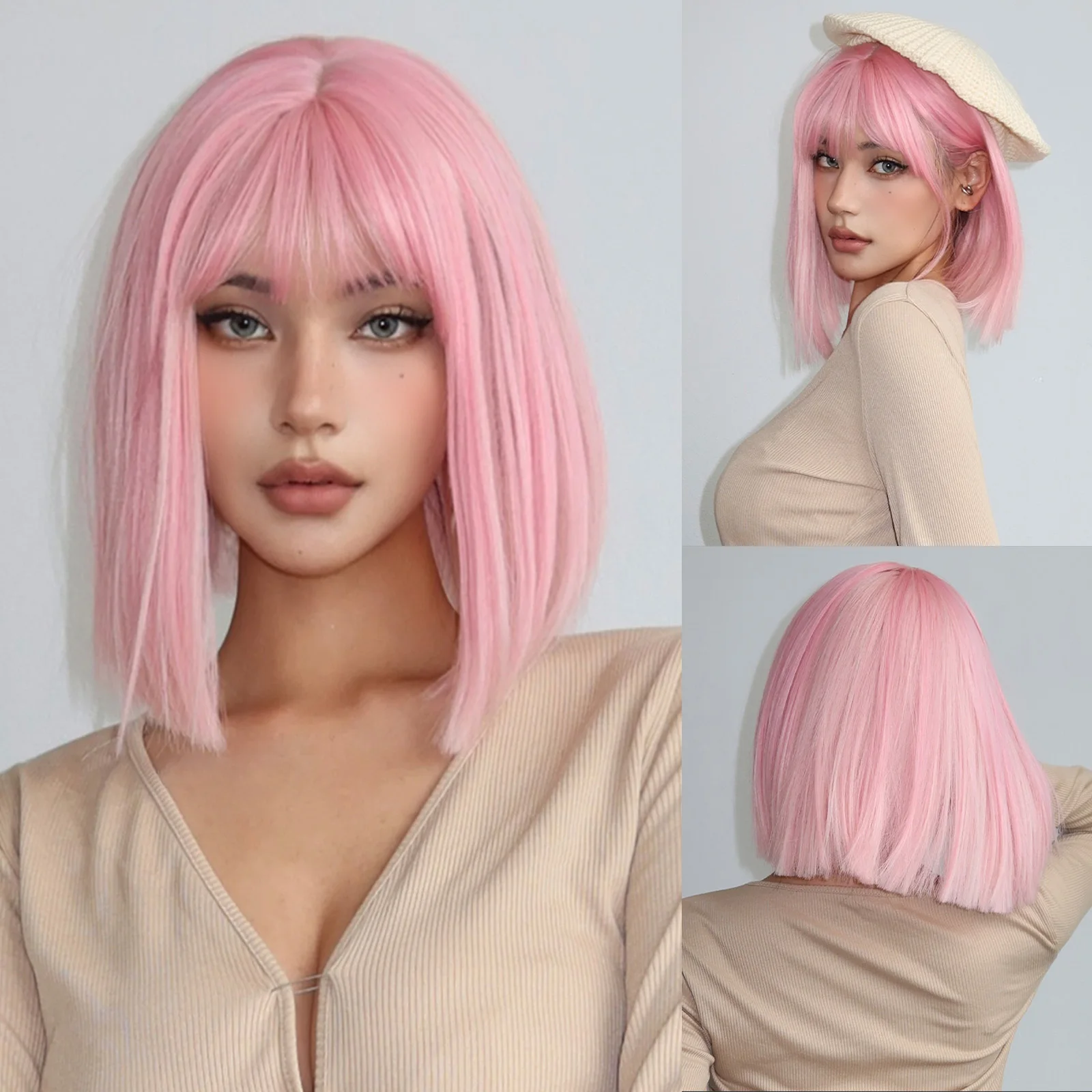 GEMMA Short Straight Synthetic Wig Light Pink Cosplay Lolita Bob Wigs with Bangs for White Women Heat Resistant Natural Hair
GEMMA Short Straight Synthetic Wig Light Pink Cosplay Lolita Bob Wigs with Bangs for White Women Heat Resistant Natural Hair