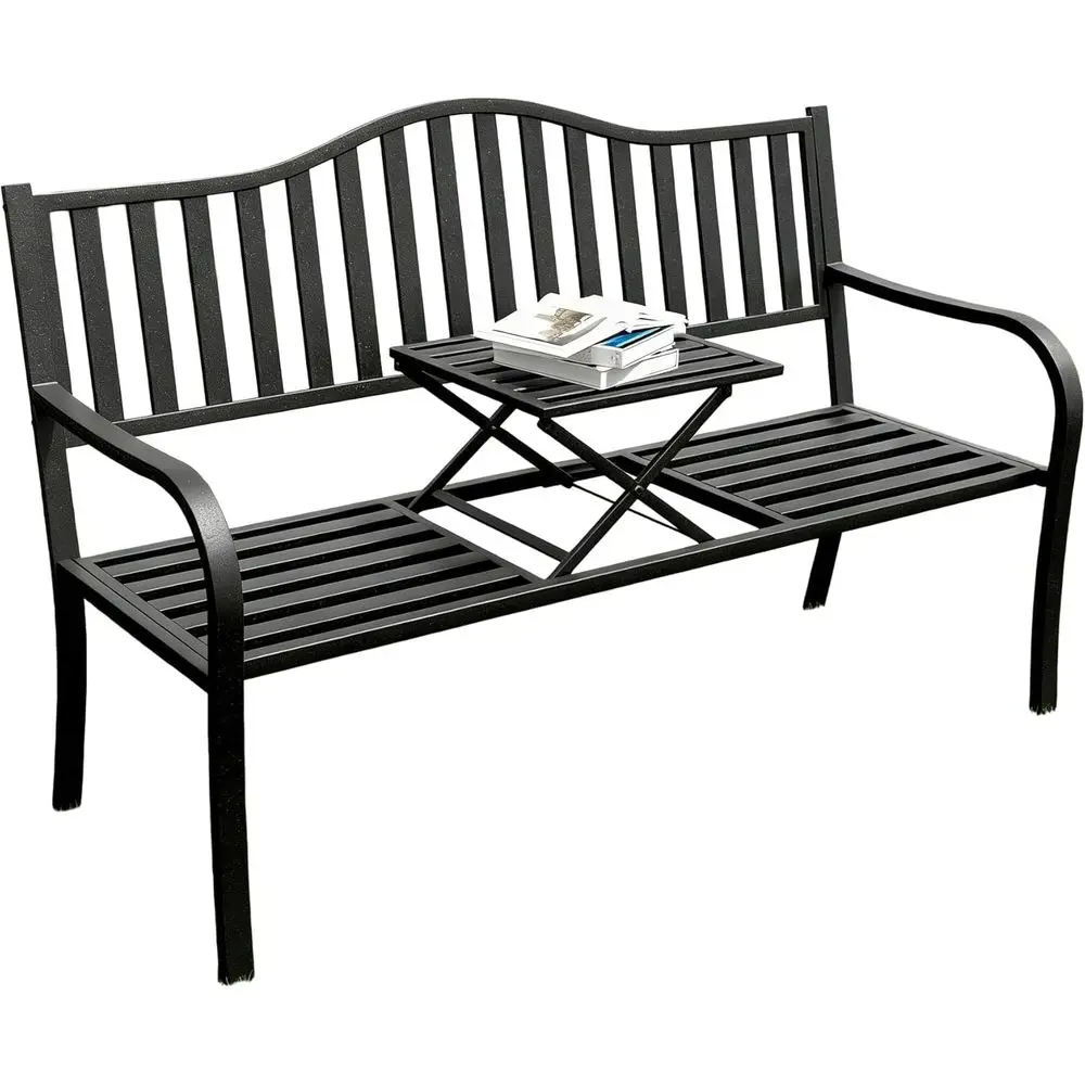 50 Outdoor Metal Bench with Table, Stripe Backrest, Weatherproof for Patio, Porch, Garden, Yard
50 Outdoor Metal Bench with Table, Stripe Backrest, Weatherproof for Patio, Porch, Garden, Yard