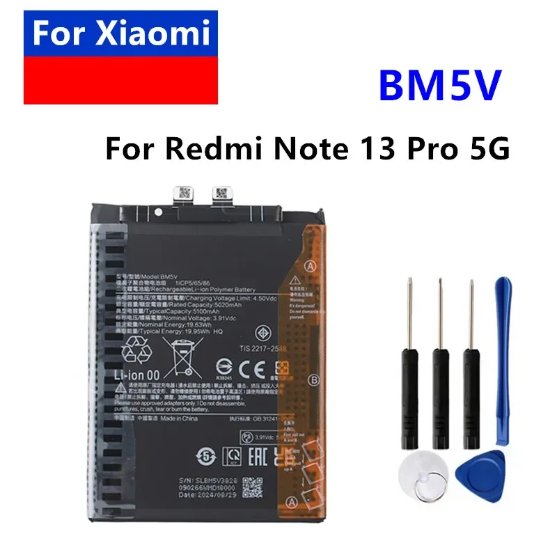 Replacement Battery BM5V Original BM5V For Xiaomi Redmi Note 13 Pro 5G Phone Battery 5100mAh + Free Tools
Replacement Battery BM5V Original BM5V For Xiaomi Redmi Note 13 Pro 5G Phone Battery 5100mAh + Free Tools
