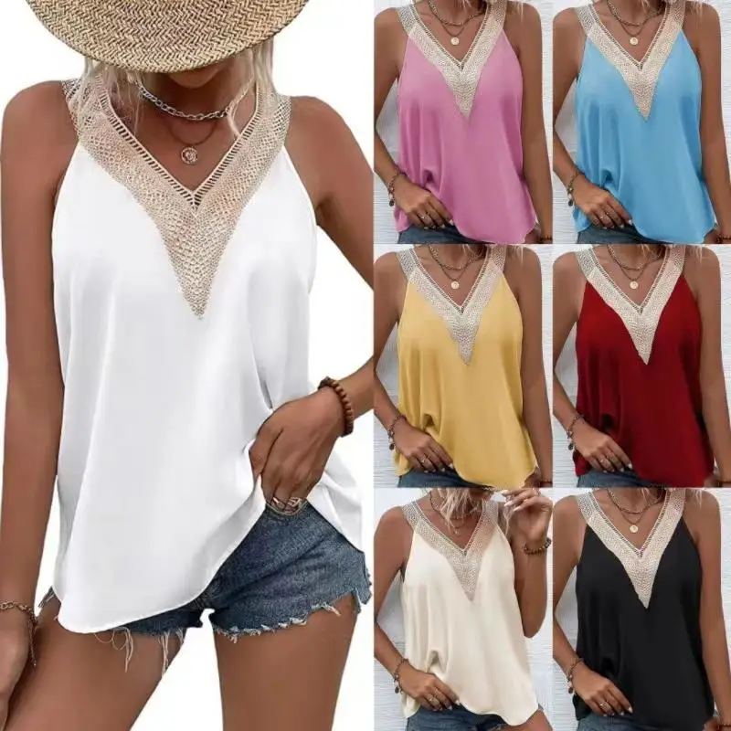 Lace Vest irt Top Women's Faion Spring Pure Color Mid-Length Girl Sle with Chest Pad Polyester Fiber Ammonia Fabric
Lace Vest irt Top Women's Faion Spring Pure Color Mid-Length Girl Sle with Chest Pad Polyester Fiber Ammonia Fabric