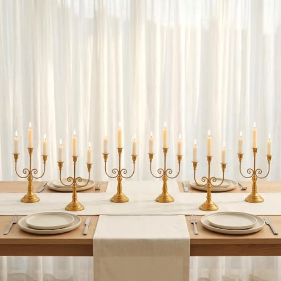 Gold Candlestick Holders for Table: Vintage Candelabra for Taper Candles - 3 Arm Candle Stick Holder Bulk Set of 6 for Birthday
Gold Candlestick Holders for Table: Vintage Candelabra for Taper Candles - 3 Arm Candle Stick Holder Bulk Set of 6 for Birthday
