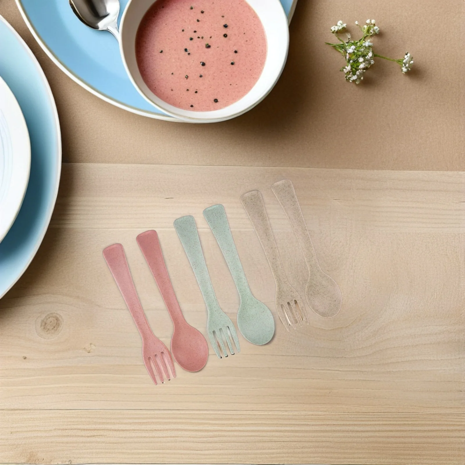 6 pcs 1 Set Kids Cutlery Set Wheat Straw Fiber Fork Spoon Eco-Friendly Durable Toddler Utensils Lightweight Portable Assorted
6 pcs 1 Set Kids Cutlery Set Wheat Straw Fiber Fork Spoon Eco-Friendly Durable Toddler Utensils Lightweight Portable Assorted