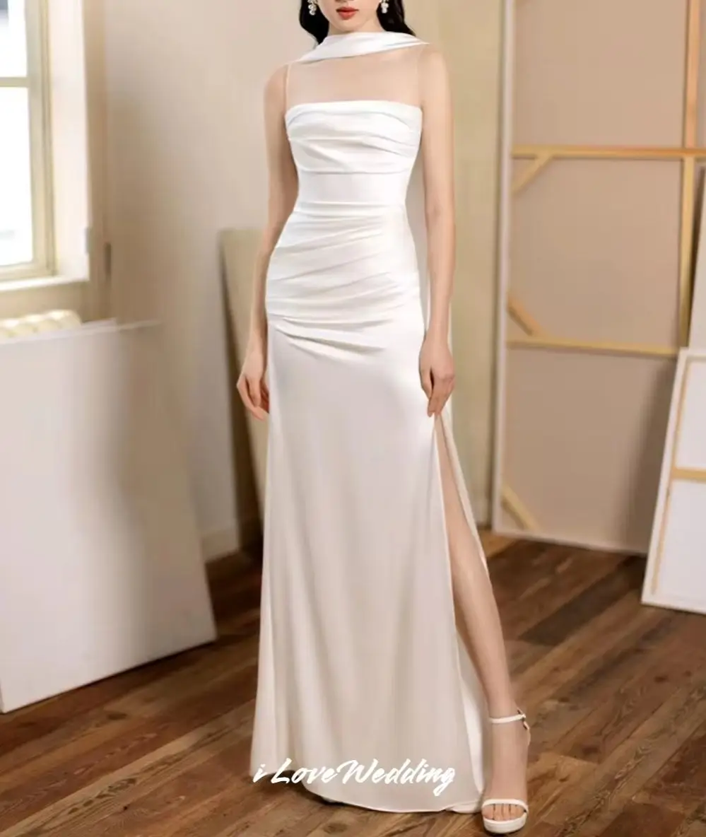 White Strapless Evening Dresses 2025 Satin Sleeveless Pleated Backless Mermaid Split Floor-Length Wedding Guest Dress Customized
White Strapless Evening Dresses 2025 Satin Sleeveless Pleated Backless Mermaid Split Floor-Length Wedding Guest Dress Customized