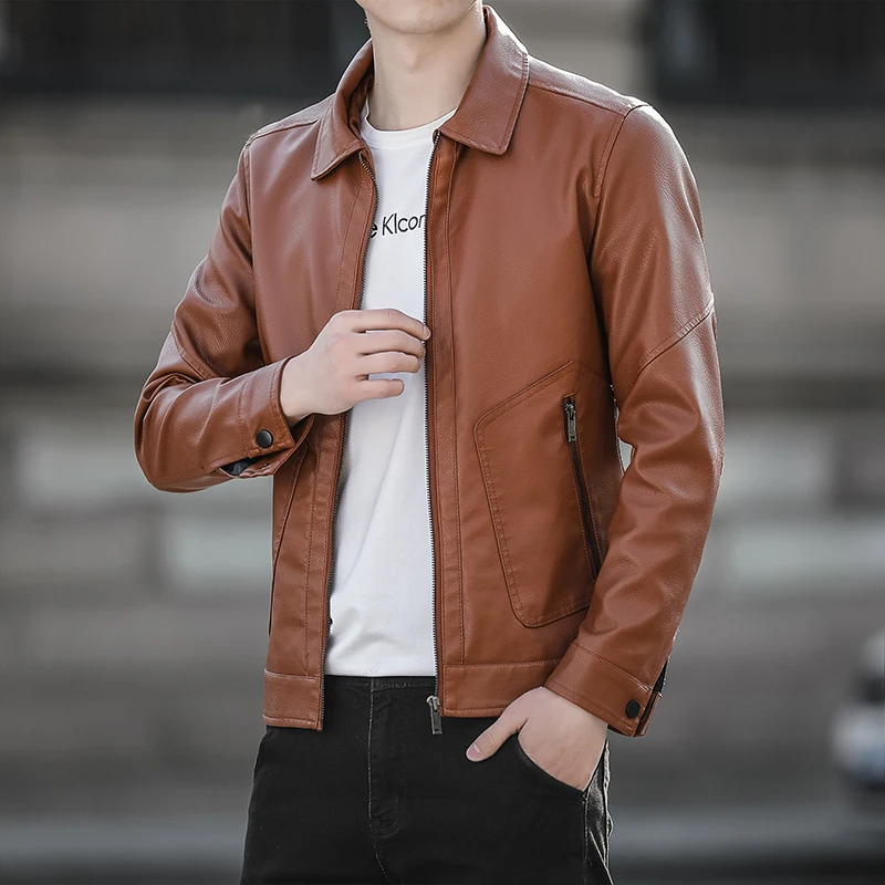 2023 Mens Fashion Leather Jacket Slim Fit Stand Collar PU Motorcycle Lapel Diagonal Zipper Coats Outwear
2023 Mens Fashion Leather Jacket Slim Fit Stand Collar PU Motorcycle Lapel Diagonal Zipper Coats Outwear