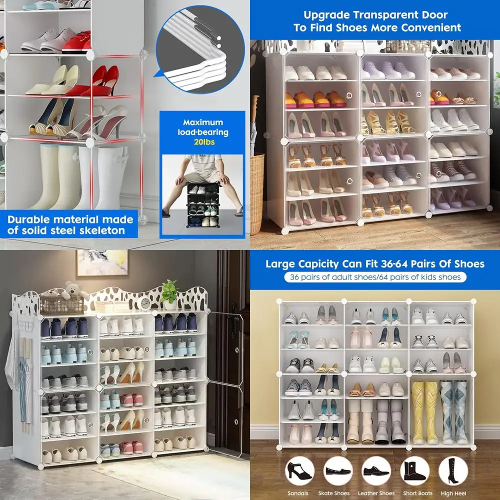 Expandable Shoe Storage Cabinet with Key Hooks, Portable Organizer for 36-72 Pairs, White
Expandable Shoe Storage Cabinet with Key Hooks, Portable Organizer for 36-72 Pairs, White