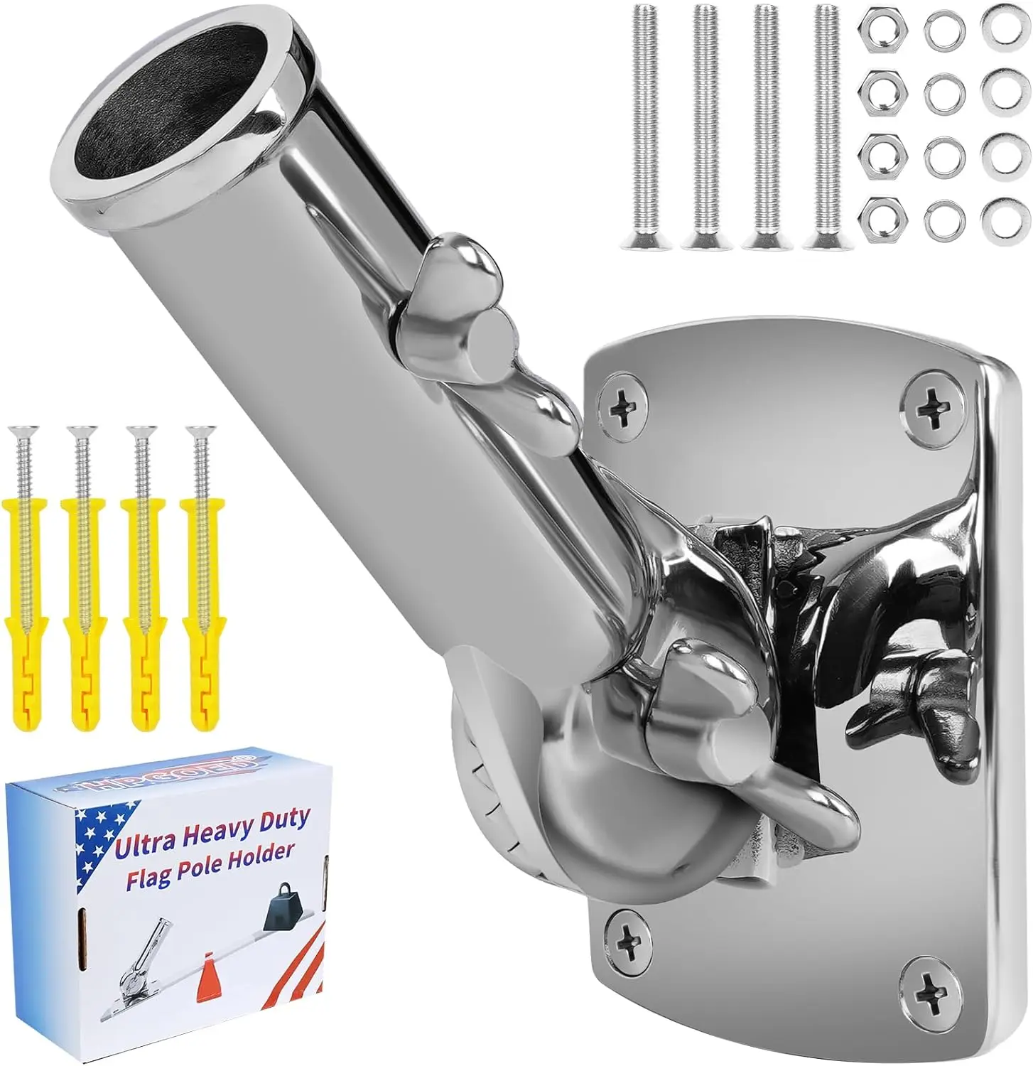 316 Stainless Steel Flag Pole Holder, Heavy Duty Adjustable Flag Mount for Outside, Mirror Polished Bracket for Windy Areas, 1
316 Stainless Steel Flag Pole Holder, Heavy Duty Adjustable Flag Mount for Outside, Mirror Polished Bracket for Windy Areas, 1