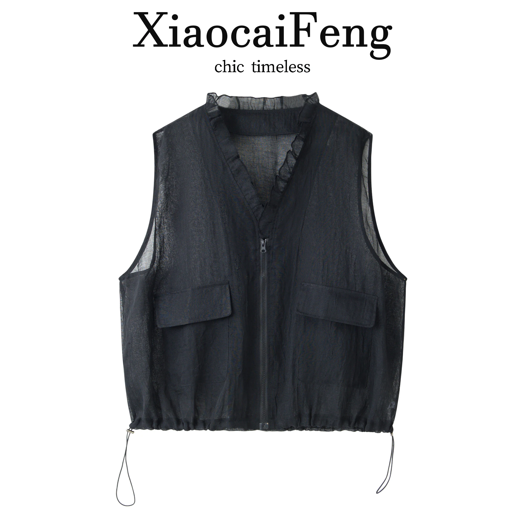 Elegant V-Neck Zipper Sleeveless Vest Top Women's Fashion Summer Outfit Breathable See-through Vintage Style Garment
Elegant V-Neck Zipper Sleeveless Vest Top Women's Fashion Summer Outfit Breathable See-through Vintage Style Garment