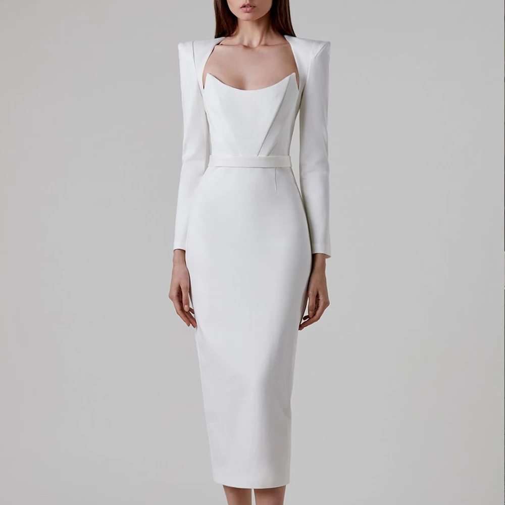 Jersey Long Sleeves Scoop Tea Length Straight Evening Dress High Quality Solid Color Temperament Bespoke Occasion Gowns
Jersey Long Sleeves Scoop Tea Length Straight Evening Dress High Quality Solid Color Temperament Bespoke Occasion Gowns