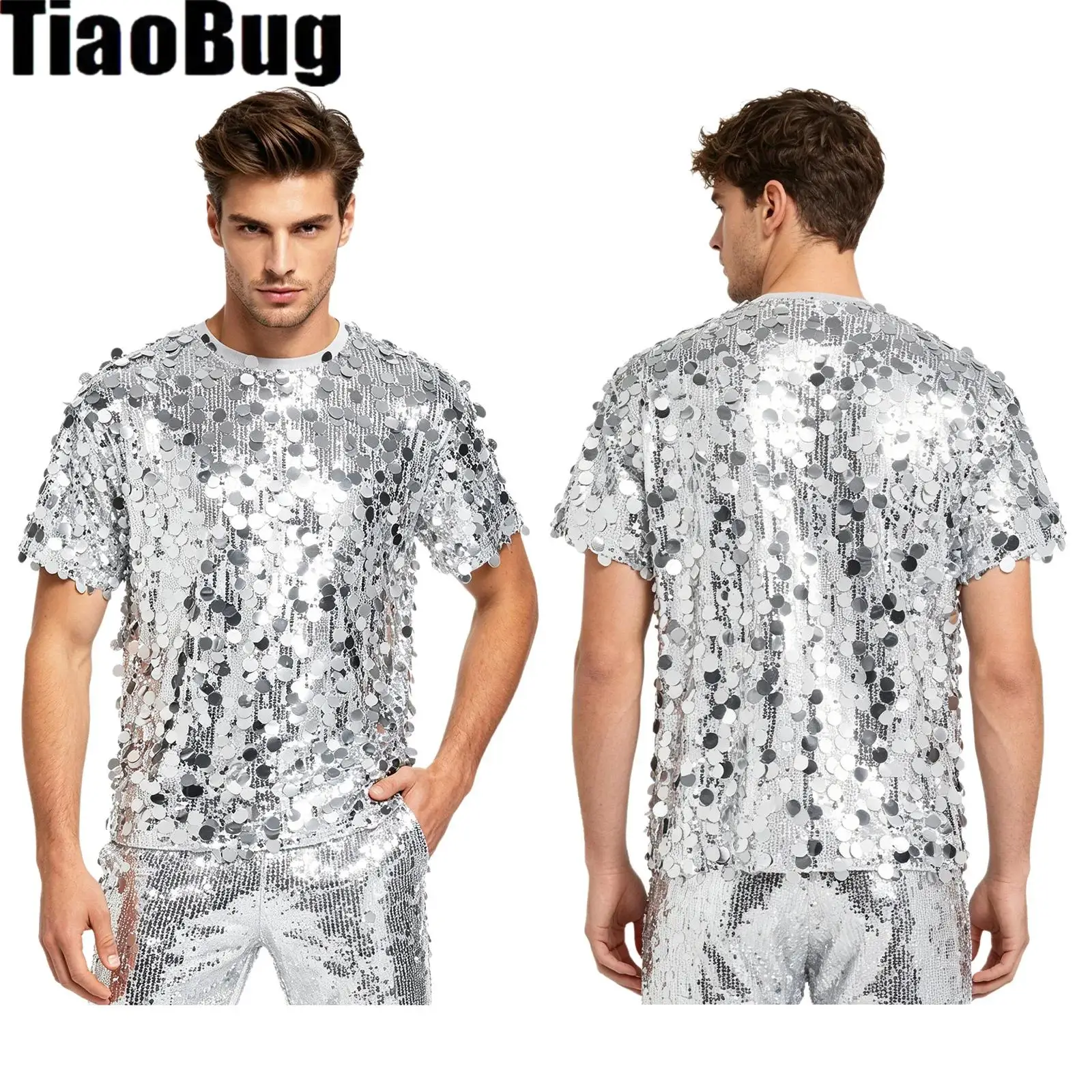 Men Glitter Sequins T-shirt Dance Top Allover Crew Neck Short Sleeve Tee Clubwear with Fully Lining for Jazz Dance Disco Party
Men Glitter Sequins T-shirt Dance Top Allover Crew Neck Short Sleeve Tee Clubwear with Fully Lining for Jazz Dance Disco Party