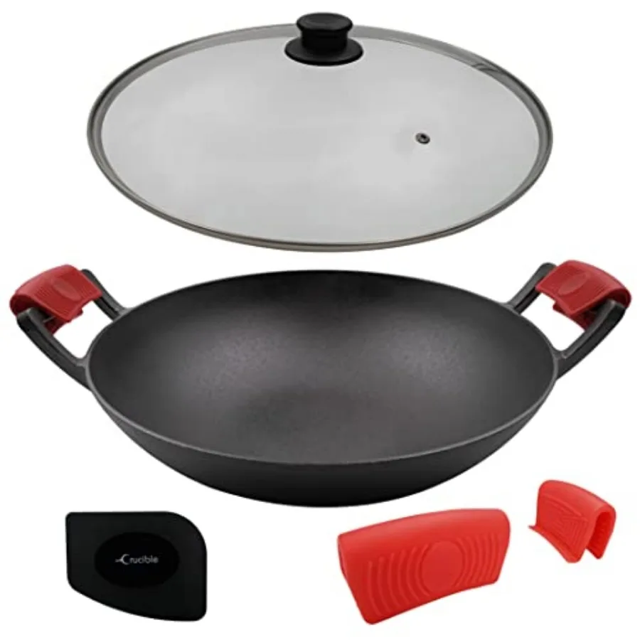 14-Inch Cast Iron Wok Set Pre-Seasoned Glass Lid and Silicone Hot Handle Holders
14-Inch Cast Iron Wok Set Pre-Seasoned Glass Lid and Silicone Hot Handle Holders