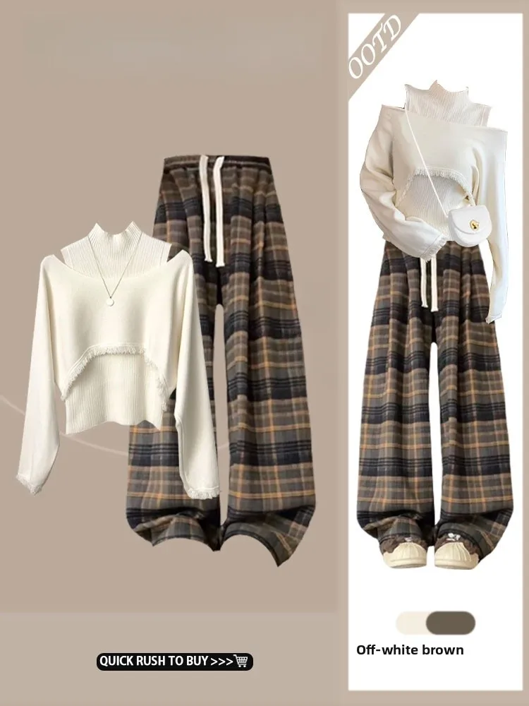 Sweet And Spicy Lady Style Sweater Set Autumn Color Block Plaid Straight Leg Wide Leg Pants Floor Length Pants Ensemble
Sweet And Spicy Lady Style Sweater Set Autumn Color Block Plaid Straight Leg Wide Leg Pants Floor Length Pants Ensemble