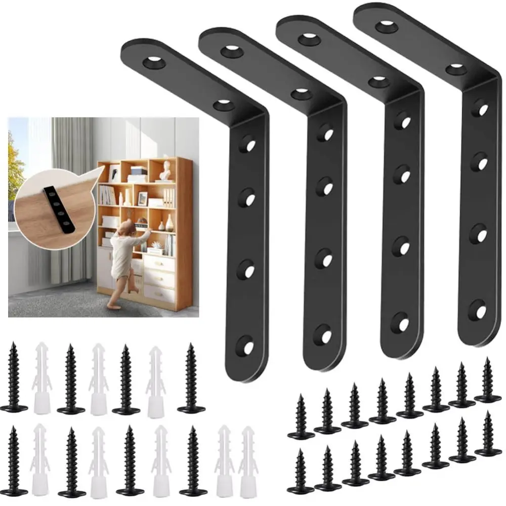 4Pcs Black Furniture Anchors 5"x3" L-shaped Support Proofing Kit Falling Prevention Brackets for Shelves for Dresser Bookshelf
4Pcs Black Furniture Anchors 5"x3" L-shaped Support Proofing Kit Falling Prevention Brackets for Shelves for Dresser Bookshelf