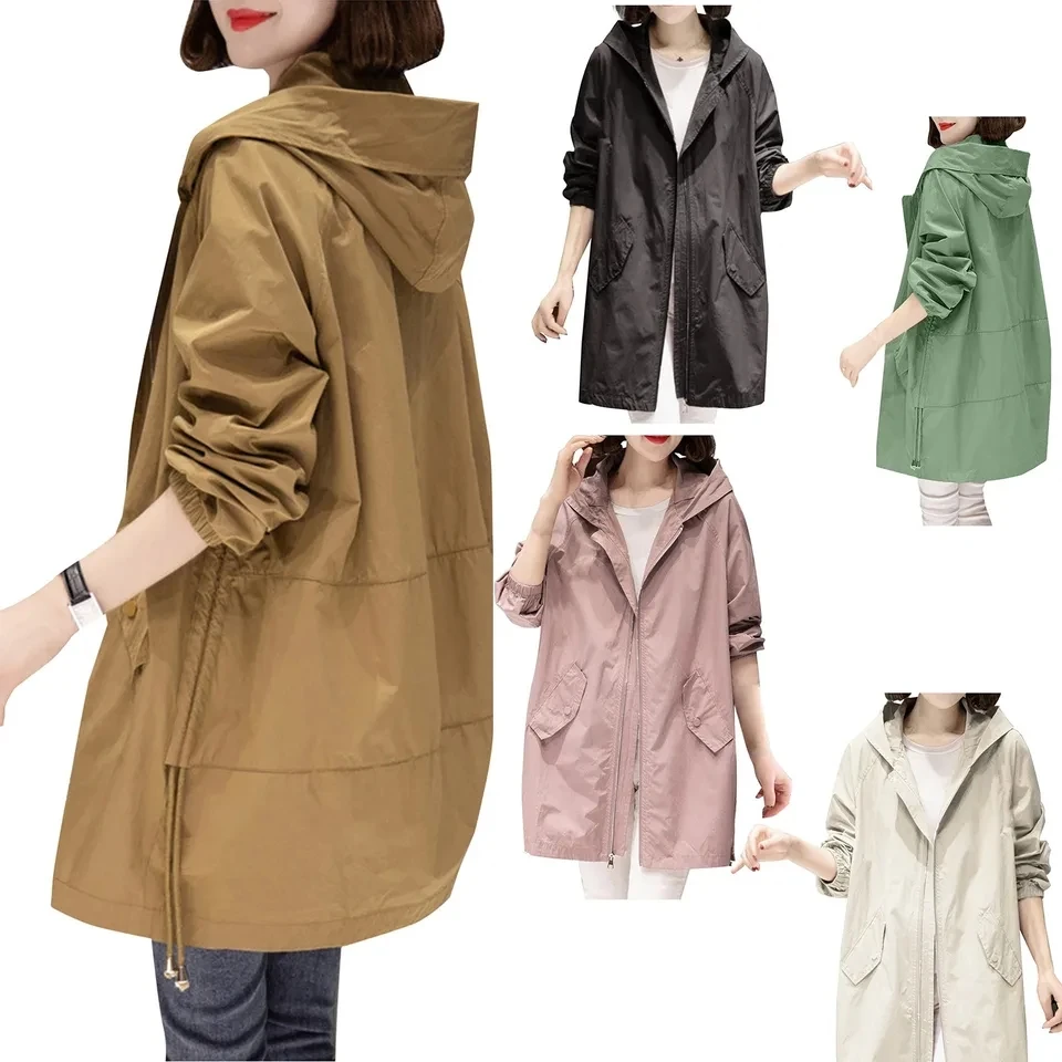Spring Autumn Trench Coat Plus Size Women's Hooded Zipper Jackets Solid Windbreaker Parkas Korean Fashion Loose Fit Outerwear
Spring Autumn Trench Coat Plus Size Women's Hooded Zipper Jackets Solid Windbreaker Parkas Korean Fashion Loose Fit Outerwear