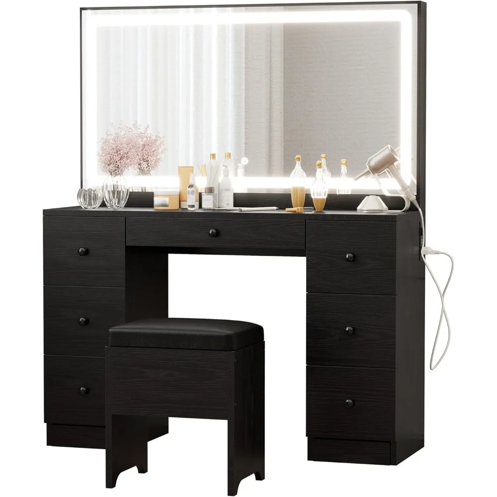 Vanity Makeup Desk Set with LED Lighted Mirror & Power Outlet, 7 Drawers Bedroom Vanities Table with Stool
Vanity Makeup Desk Set with LED Lighted Mirror & Power Outlet, 7 Drawers Bedroom Vanities Table with Stool
