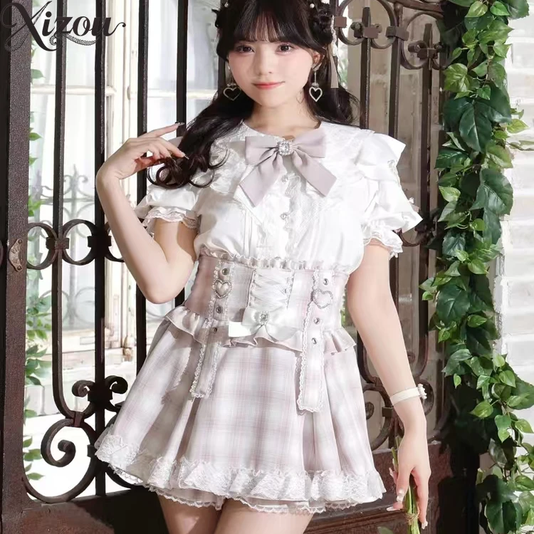 Japanese Sweet Lolita Blouses Women Elegant Love Heart Bow Cute JK Shirt Girls Casual Lace Ruffles Tops Short Sleeve Women 2025
Japanese Sweet Lolita Blouses Women Elegant Love Heart Bow Cute JK Shirt Girls Casual Lace Ruffles Tops Short Sleeve Women 2025