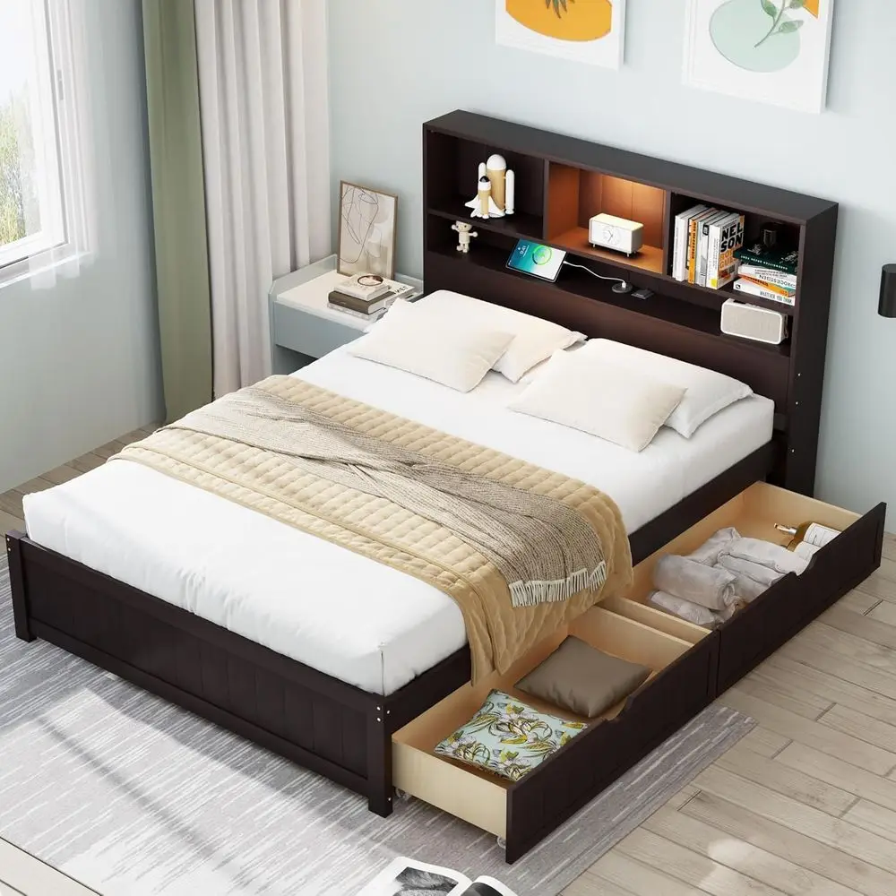 MERITLINE Twin Bed with Storage board,Ders,Charging Station and LED Lights, Wood Platorm Bed with Storage Bookcase, No Box Sprin
MERITLINE Twin Bed with Storage board,Ders,Charging Station and LED Lights, Wood Platorm Bed with Storage Bookcase, No Box Sprin