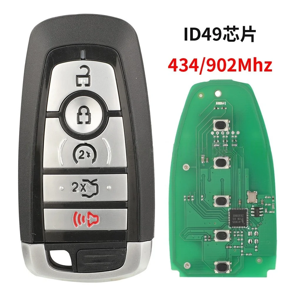 Подходит для Ford, 5-клавишная смарт-карта, пульт дистанционного управления, автомобильный ключ434, частота 902, чип ID49 
Подходит для Ford, 5-клавишная смарт-карта, пульт дистанционного управления, автомобильный ключ434, частота 902, чип ID49