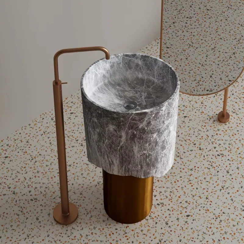 New Style Luxury Golden Stainless Steel Pedestal And Artifical Stone Art Wash Basin Combination Bathroom Free Standing Sink
New Style Luxury Golden Stainless Steel Pedestal And Artifical Stone Art Wash Basin Combination Bathroom Free Standing Sink