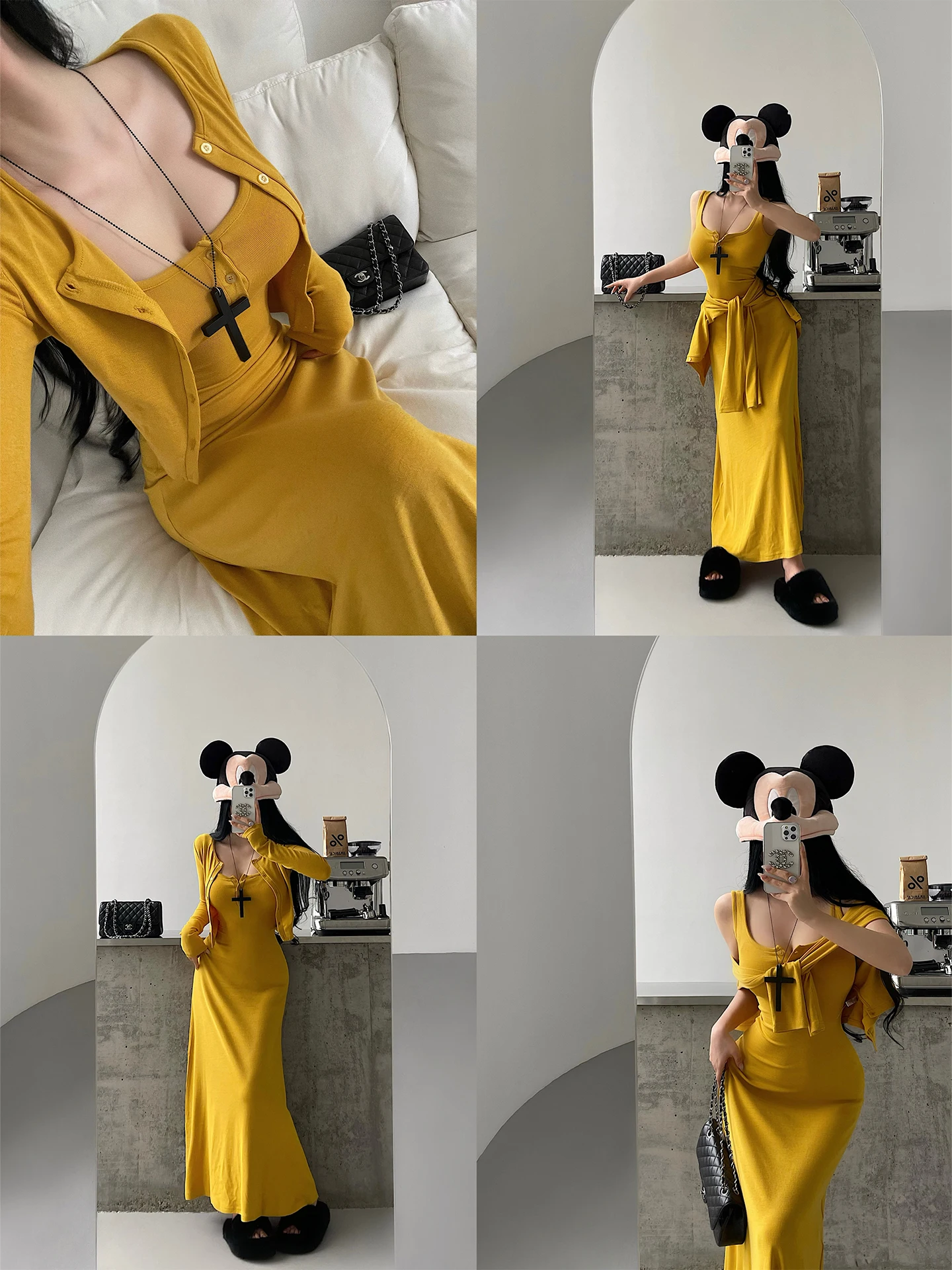 Sexy Slimming Long Sleeve Wrap Dress with Single Button Cardigan Set for Young Girls Pure Color Fashion Autumn Wear Women's Set
Sexy Slimming Long Sleeve Wrap Dress with Single Button Cardigan Set for Young Girls Pure Color Fashion Autumn Wear Women's Set