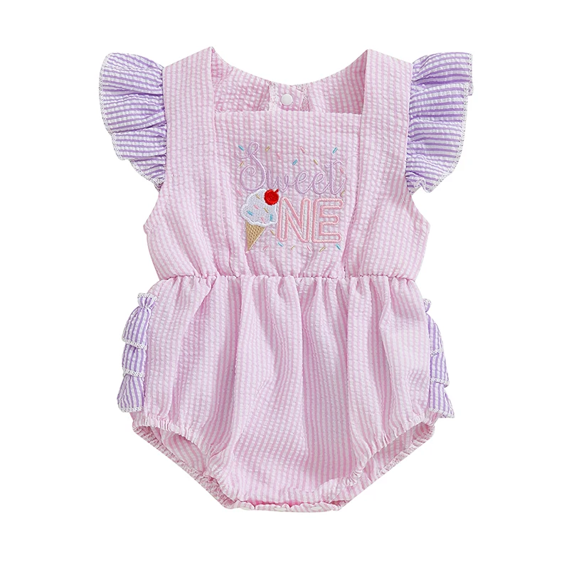 Newborn Baby Girls Birthday Romper Fly Sleeve Striped Embroidery Letters Bodysuit Summer Infant Clothes 6-18 Months
Newborn Baby Girls Birthday Romper Fly Sleeve Striped Embroidery Letters Bodysuit Summer Infant Clothes 6-18 Months