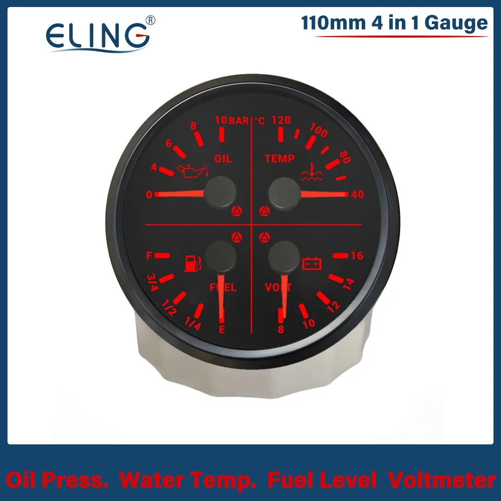 ELING 110mm 4 in 1 Gauge 0-150Psi 0-10Bar Oil Pressure Water Temp Fuel Level Voltmeter with Light Alarm for Car Boat Universal
ELING 110mm 4 in 1 Gauge 0-150Psi 0-10Bar Oil Pressure Water Temp Fuel Level Voltmeter with Light Alarm for Car Boat Universal