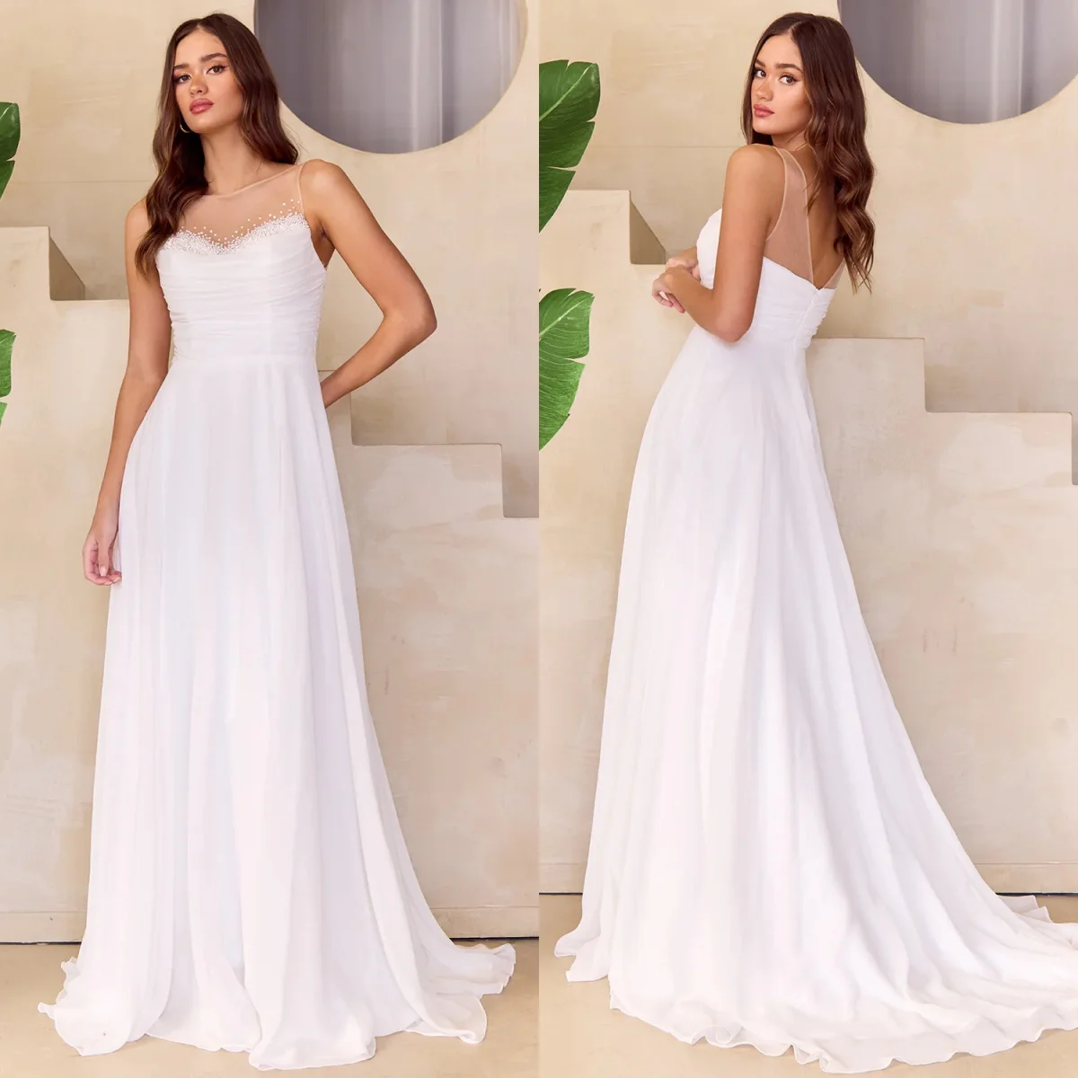 Simple White Chiffon Evening Dresses Pearls Sleeveless A Line Women Prom Gowns Sweep Train Customized Wedding Bridemaids Gowns
Simple White Chiffon Evening Dresses Pearls Sleeveless A Line Women Prom Gowns Sweep Train Customized Wedding Bridemaids Gowns