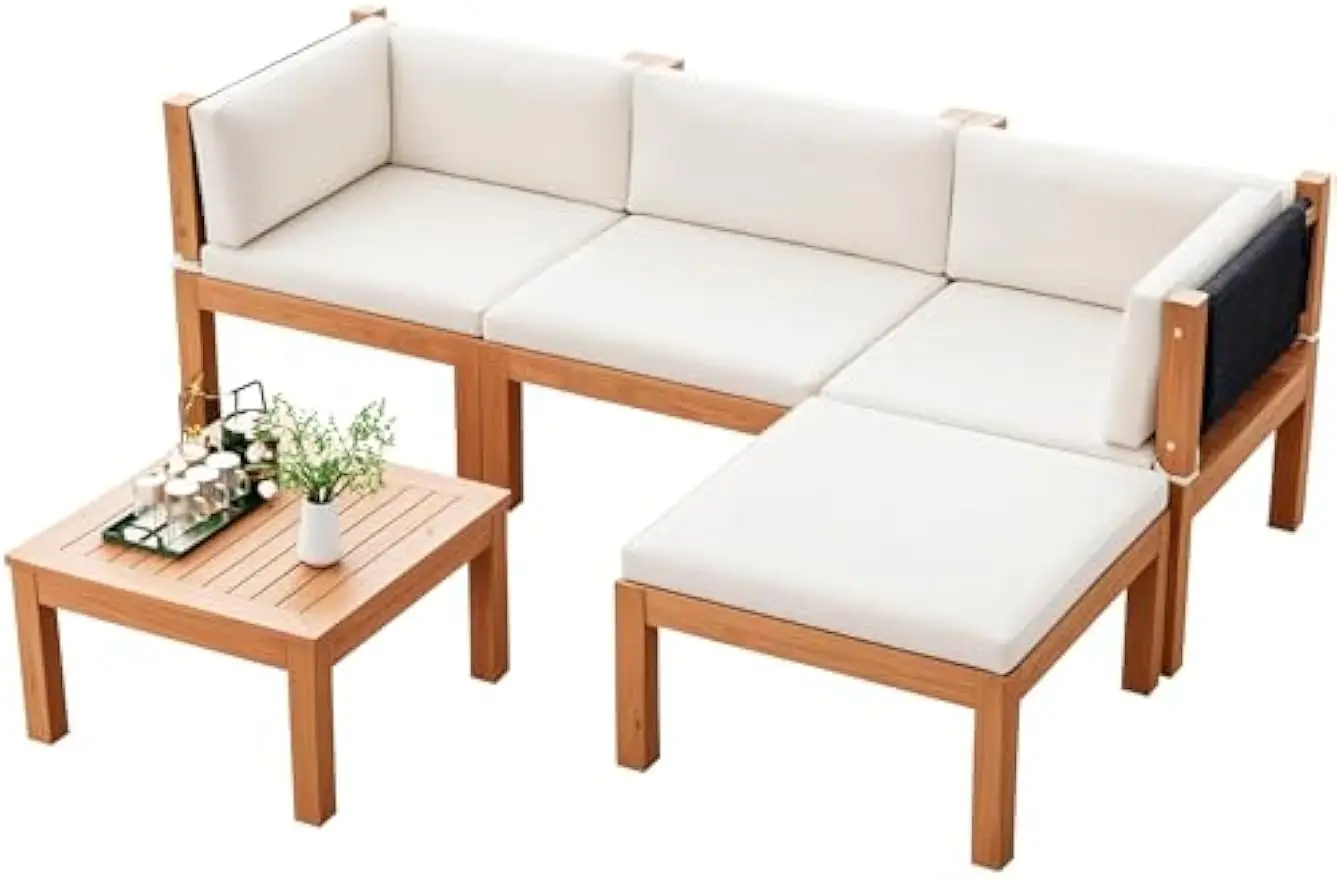 Devoko 5 Pieces Outdoor Sectional Couch Patio Sectional Sofa with Acacia Wood Coffee Table, Outdoor L-Shaped Couch with All-Weat
Devoko 5 Pieces Outdoor Sectional Couch Patio Sectional Sofa with Acacia Wood Coffee Table, Outdoor L-Shaped Couch with All-Weat
