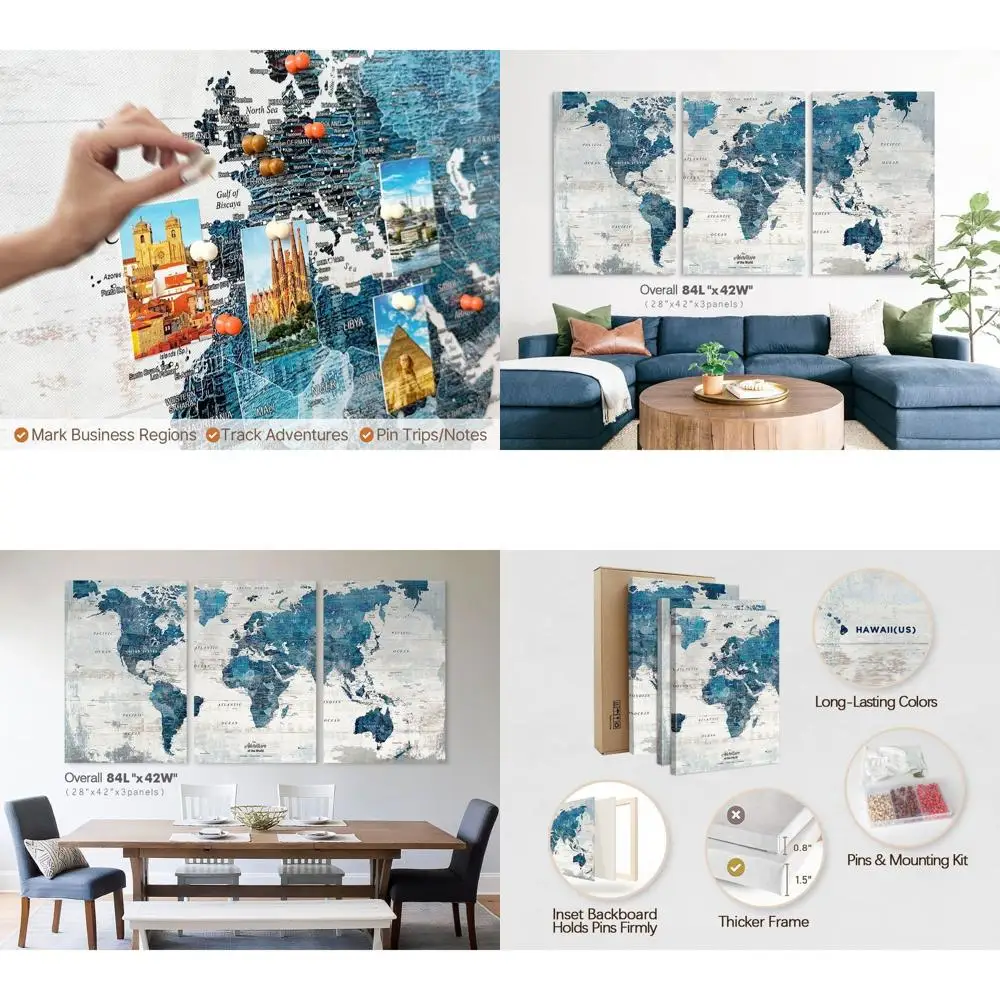 Giant Abstract World Map Canvas Art with Pins for Living Room, Bedroom, and Dining Room Wall Decor
Giant Abstract World Map Canvas Art with Pins for Living Room, Bedroom, and Dining Room Wall Decor