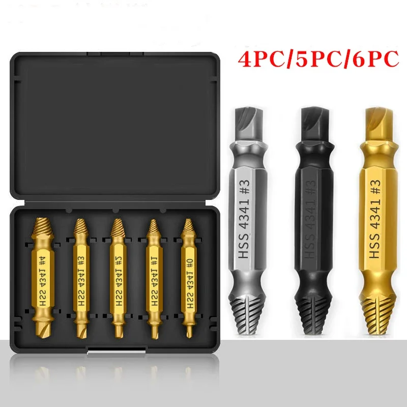 4/5/6PC HSS Extractor Double Head Screw Slide Tooth Removal Screwdriver Bit Set Broken Wire Tool Kit Power Tool Accessory
4/5/6PC HSS Extractor Double Head Screw Slide Tooth Removal Screwdriver Bit Set Broken Wire Tool Kit Power Tool Accessory