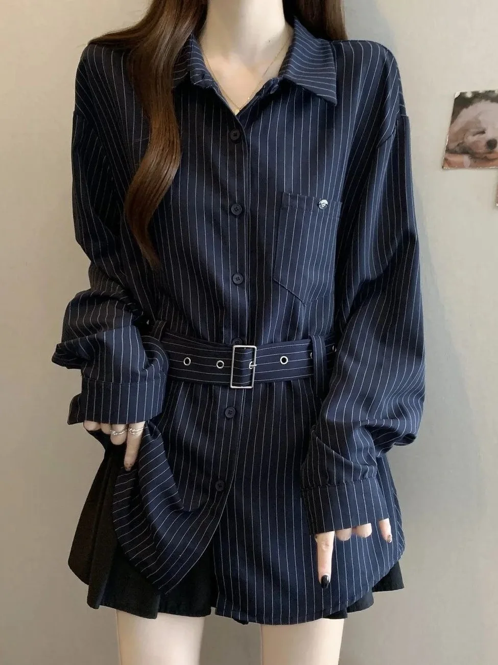 Blue Striped Long Sve irt Women's plus Size Korean Sle Waist Cinched Belly Covering Top Spring Autumn New Arrival
Blue Striped Long Sve irt Women's plus Size Korean Sle Waist Cinched Belly Covering Top Spring Autumn New Arrival