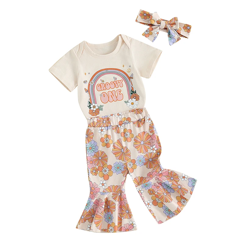 Infant Baby Girl Spring Summer Outfits Short Sleeve Letter Rainbow Romper Floral Flare Pants Headband Clothes Set
Infant Baby Girl Spring Summer Outfits Short Sleeve Letter Rainbow Romper Floral Flare Pants Headband Clothes Set
