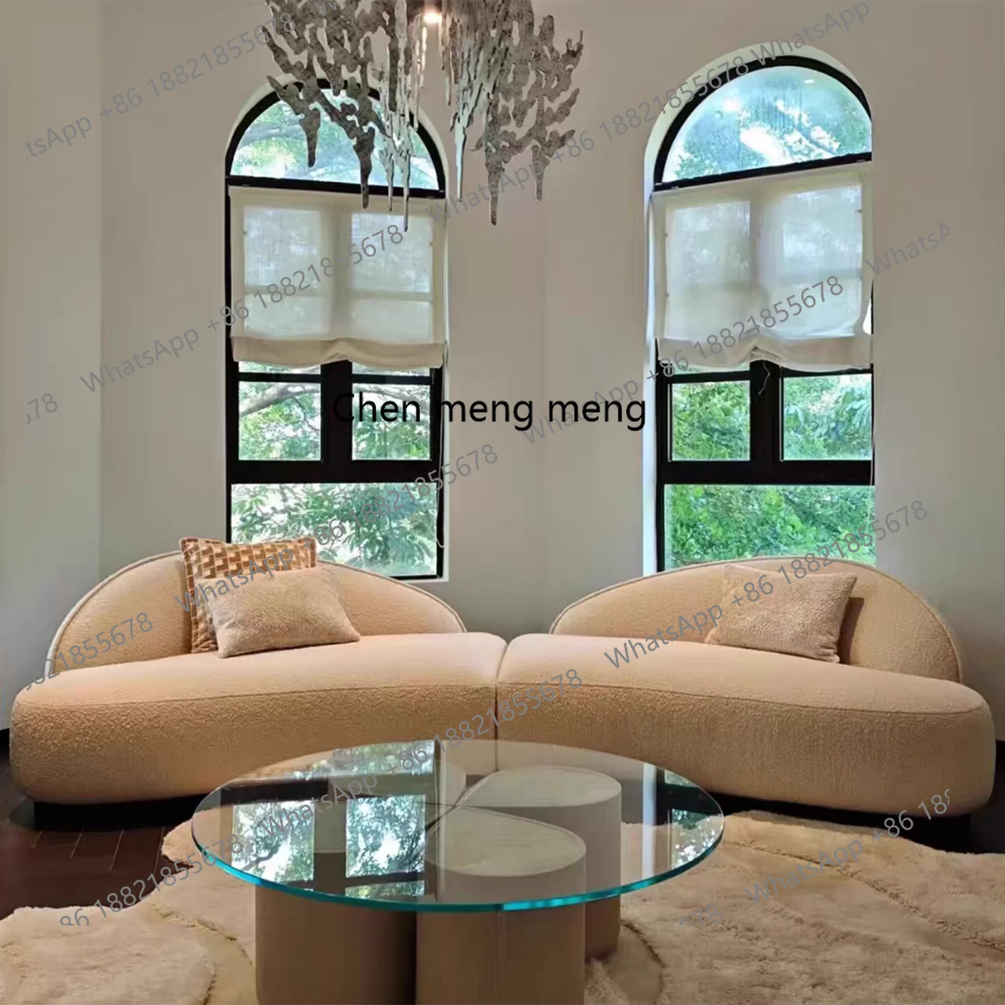 French cream wind curved fabric sofa living room light luxury hotel lobby special-shaped sofa
French cream wind curved fabric sofa living room light luxury hotel lobby special-shaped sofa