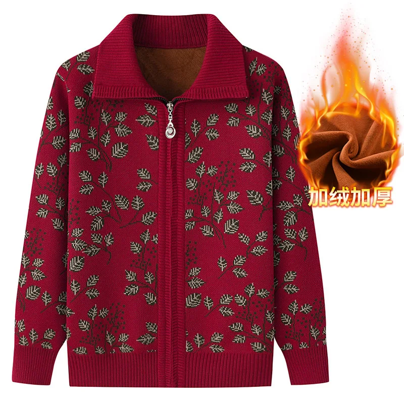 Autumn Winter Women Knitted Cardigan Fleece-Lined Warm Sweater Jacket Middle-Aged and Elderly Mothers Clothes Female Knit Tops
Autumn Winter Women Knitted Cardigan Fleece-Lined Warm Sweater Jacket Middle-Aged and Elderly Mothers Clothes Female Knit Tops
