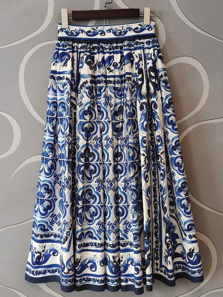 SEQINYY 100% Cotton Skirt Summer Spring New Fashion Design Women Runway High Quality Sicily Blue Flowers Print Midi A-Line
SEQINYY 100% Cotton Skirt Summer Spring New Fashion Design Women Runway High Quality Sicily Blue Flowers Print Midi A-Line
