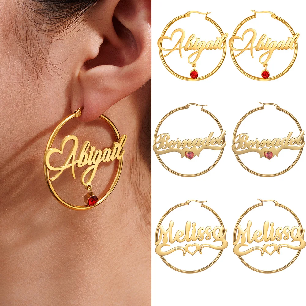 Personalized Custom Name 50mm Hoops Earrings Stainless Steel For Woman Round Hollow Birthstone Earrings Fashion Jewelry Gift
Personalized Custom Name 50mm Hoops Earrings Stainless Steel For Woman Round Hollow Birthstone Earrings Fashion Jewelry Gift