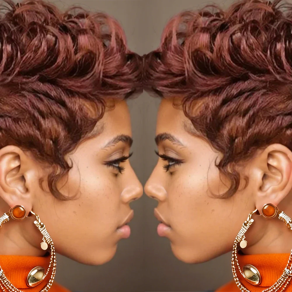 Short Pixie Cut Wigs Synthetic Wig Curly Hair Layered Wavy With Bangs Auburn Curly Hair Wig Short Wigs for Women
Short Pixie Cut Wigs Synthetic Wig Curly Hair Layered Wavy With Bangs Auburn Curly Hair Wig Short Wigs for Women