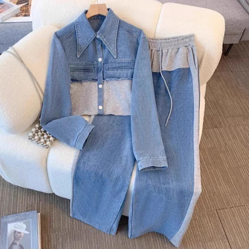 Женский джинсовый комплект, джинсовый одинаковый весенний топ, широкие длинные брюки, повседневные свободные комплекты для бега на шнуровке с высокой талией, комплекты из двух предметов
Женский джинсовый комплект, джинсовый одинаковый весенний топ, широкие длинные брюки, повседневные свободные комплекты для бега на шнуровке с высокой талией, комплекты из двух предметов