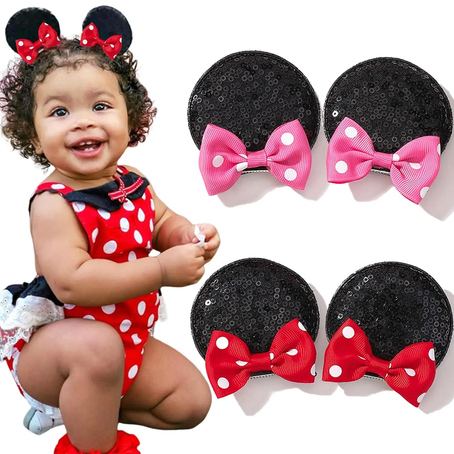 Mouse Ears Hair Clips for Girls - Sequin Bows Barrettes with Polka Dot Design for Costume Party 4PCS
Mouse Ears Hair Clips for Girls - Sequin Bows Barrettes with Polka Dot Design for Costume Party 4PCS