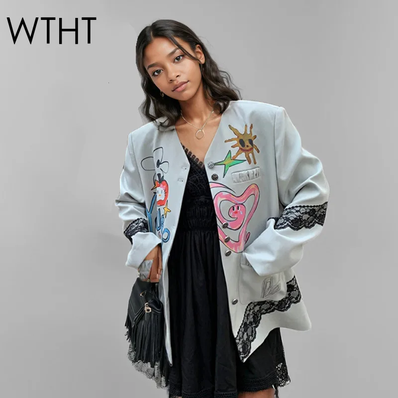 WTHT Trendy New Women Colorful Graffiti Spliced Lace Design Blazer 2025 Spring Fashion Lapel Long Sleeves Jacket Female 1LS1171
WTHT Trendy New Women Colorful Graffiti Spliced Lace Design Blazer 2025 Spring Fashion Lapel Long Sleeves Jacket Female 1LS1171