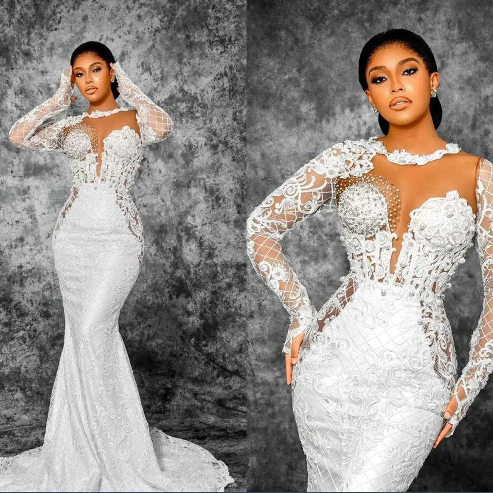 Arabic Aso Ebi Mermaid Wedding Dresses Long Sleeves O Neck Lace Appliques Beaded Bridal Gowns Customized Bride Party Clothing
Arabic Aso Ebi Mermaid Wedding Dresses Long Sleeves O Neck Lace Appliques Beaded Bridal Gowns Customized Bride Party Clothing